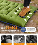 Camping Sleeping Pad,5.9 Inch Thick Camping Mat with Built in Pillow and Foot Pump,Self Inflating Sleeping Pad Ultralight for Camping Backpacking Tent（Green
