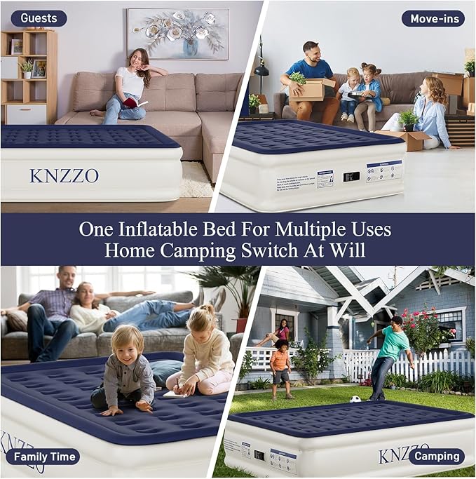 Air Mattress Queen with Built-in Pump, Blow Up Mattress with Soft Flocked Top, Leakproof Inflatable Mattress, Foldable Waterproof Air Bed for Home, Guests, Camping, with Storage Bag