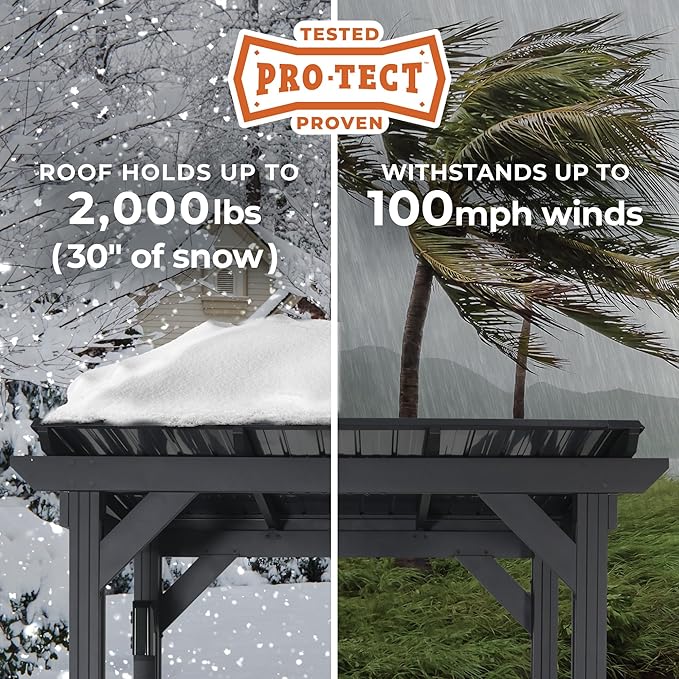 Backyard Discovery Rockport 8' x 6' Galvanized Steel BBQ Grill Gazebo Pavilion with Hardtop Steel Roof, Bar Tops, Powerport, Snow Load Support, Wind Resistance, Cook Station for Outdoor Patio or Deck