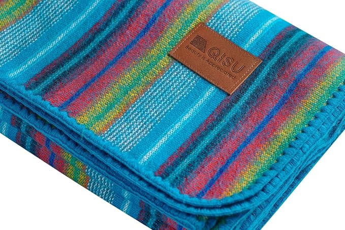 QISU Alpaca Wool Blanket Throw | Large, Beautiful, Warm, Variegated | 85 x 65 inches | Ultra-Soft, Hypoallergenic and Breathable | Non-Itchy or Scratchy Fabric (Blue Variegated)
