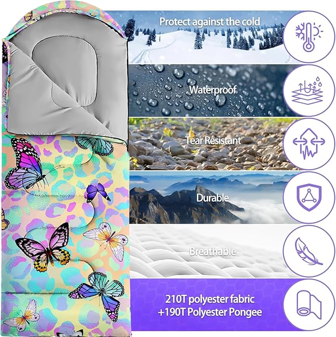 Sleeping Bags for Adults Youth Kids,3D Printing Camping Sleeping Bag for Girls Boys Lightweight Waterproof Cold/Warm Weather Sleeping Bag for 3 Seasons