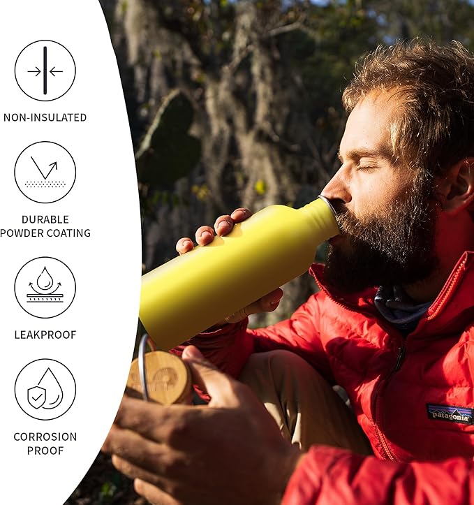 Bambaw 500 ml Stainless Steel Sports Bottle, Yellow Sports Bottle, Non-Insulated Water Bottle, Children's Stainless Steel Bottle, Children's Metal Water Bottle – Imperial Yellow