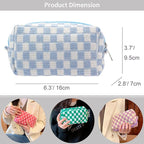 PAZIMIIK Checkered Makeup Bag for Purse Portable Zipper Make Up Pouch Small Cosmetic Case for Travel Accessories (2PCS Blue Hotpink)