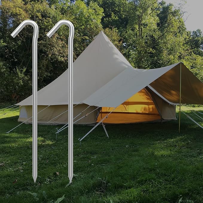 AAGUT Tent Stakes, Tent Stake Metal Garden Edging Fence Hooks Yard Camping Stake Heavy Duty Galvanized 9 Inch (9 Inch Tent Stakes KIT, 50)