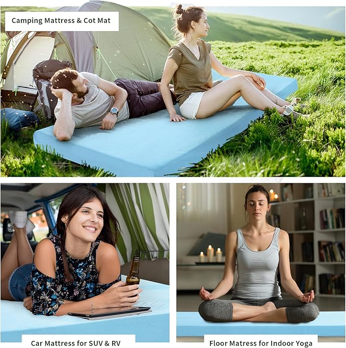 HOMBYS 3 INCH Thick Waterproof Memory Foam Camping Mattress for Outdoor Sleeping, Portable Roll Up Mattress Pad Mat for Travel Truck Bed Tent