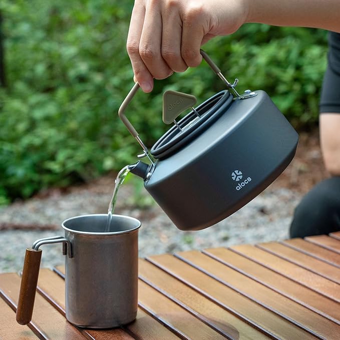 Alocs Camping Kettle - 1L Mini Camp Kettle - Portable Camping Tea Kettle - Lightweight Aluminum Camping Coffee Pot with Carry Bag for Outdoor Hiking Picnic Traveling and Backpacking