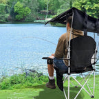 Portable Camping Chair with Canopy Shade- Folding Camping Lounge Chair with Cup Holder & Side Pocket for Outdoor Camping, Fishing, Beach - Support 330 LBS (Black)