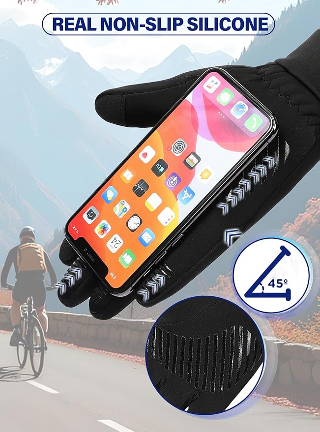 Winter Gloves Men Women - Thermal Windproof Running Touchscreen Gloves, Unisex Warm Anti-Slip Lined Cold Weather Glove