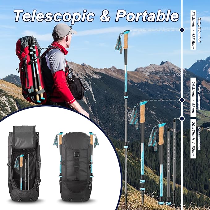 Hiking Poles, Ultra-Light Telescopic Trekking Poles,Portable Walking Sticks with Adjustable Height for Men and Women