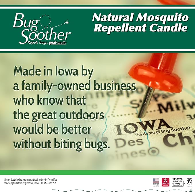 Bug Soother Candle - Natural Insect, Gnat and Mosquito Repellent 2 Candles, 1oz Bottle of Bug Spray Deterrent - Safe for Adults, Kids, Pets, Environment - Made in USA