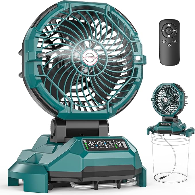 PANERGY Portable Misting Fan for Outdoors-30000mAh Rechargeable Battery, 4-Speed Fan,4 Spray Modes,10-13 Inch Bucket Compatible,Auto Oscillation&Adjustable Tilt,Remote Control for Camping/Beach/Patio
