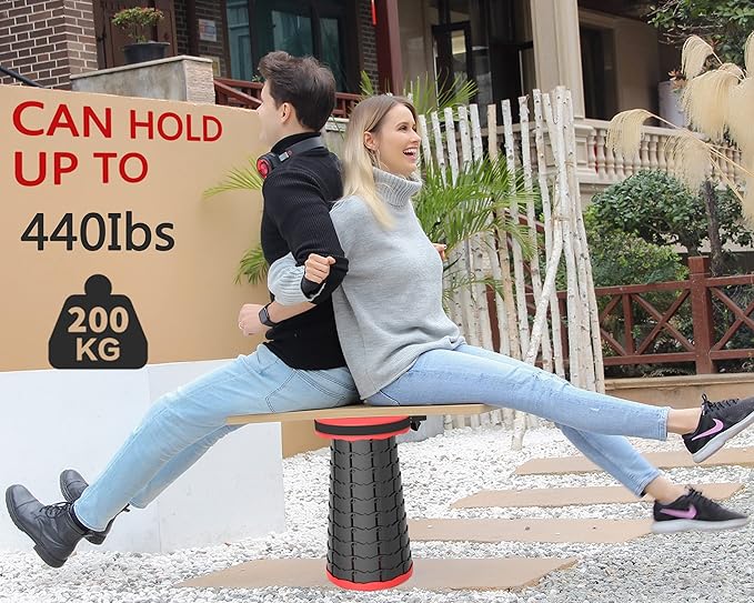 ALEVMOOM Telescoping Stool with Cushion, Portable Collapsible More Sturdy Capacity 440Ib, Retractable Collapsible Camping Adjustable Folding Stool for Hiking Garden BBQ