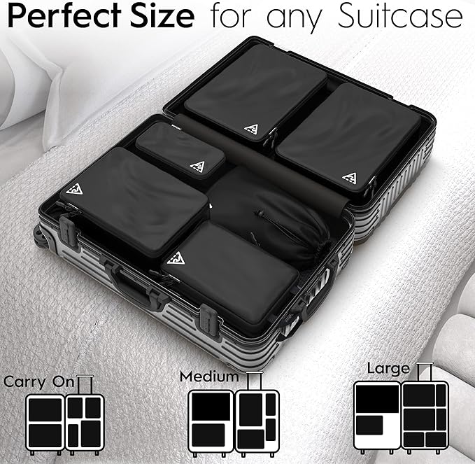 8-Piece Deluxe Travel Cubes For Packing Compression - Maximize Space In Luggage With Double Capacity Design, Luxury Compression Packing Cubes For Travel, Large, Small & Medium Set