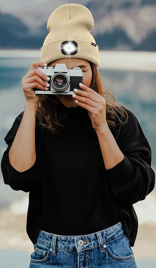 ATNKE LED Lighted Beanie Hat,USB Rechargeable 4 LED Running Headlamp Bright Cap with The Light Gifts for Men and Women