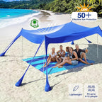 Rhino Valley Beach Tent Shade Canopy UPF50+ Protection, 8 Sandbags, 4 Stability Poles, Outdoor Sun Shelter Umbrella for Sand, Camping, Fishing Essentials
