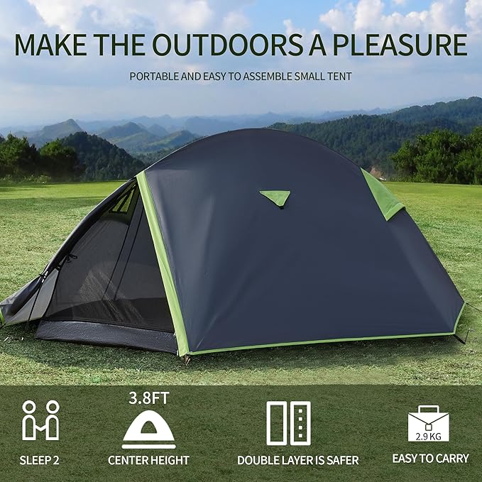 1 Person Backpacking Tent for Camping– Lightweight Double Layer Waterproof Camping Tent, Easy Setup Shell Tent for Hiking, Hunting, Motorcycle Trave, Grey