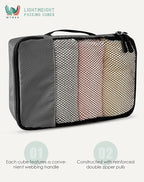 WTREE 4-Piece Packing Cubes Travel Accessories Set for Suitcases - Luggage Organizer Bags with Double Zipper - Mesh Top - Large - Dark Grey