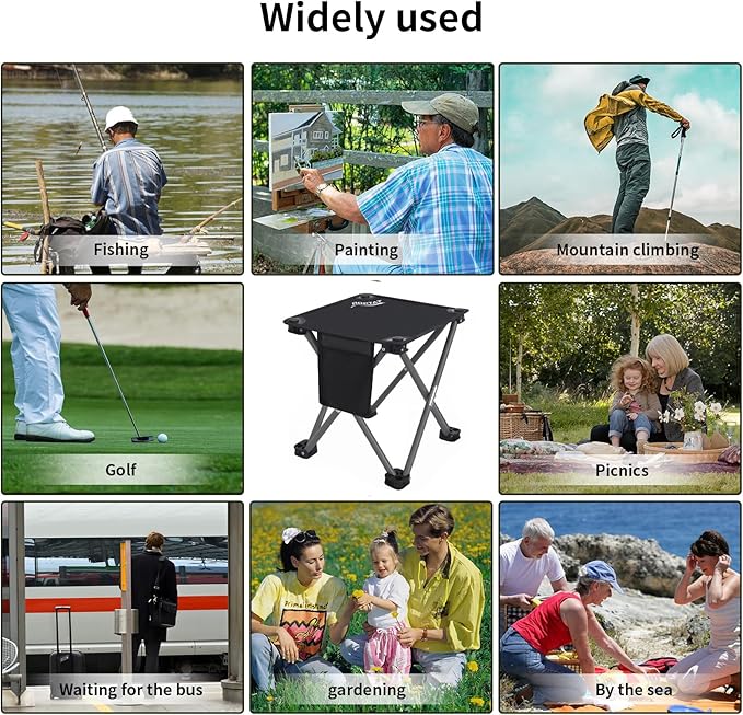 Roptat Camping Stool,Portable Folding Compact Lightweight Stool Seat for Camping Fishing Hiking Gardening Outdoor Walking Backpacking Travelling and Beach with Carry Bag (Black)