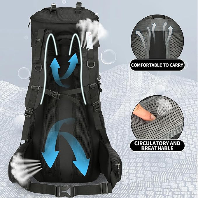 WintMing 75L Hiking Backpack with Rain Cover Waterproof Camping Backpack Shoes Warehouse for Men Women