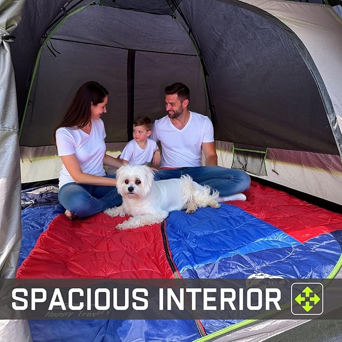 Happy Travel Camping Tent, 4/6 Person Dome Tents for Camping with Rainfly, Waterproof Clip Easy Setup Portable Family Tent with Mesh Windows, 20% More Headroom Backpacking Tents for Camping & Hiking