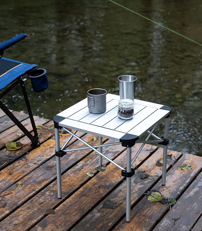 iClimb Lightweight Stable Alu. Folding Square Table Roll Up Top with Carry Bag for Camping Picnic Backyards BBQ Camp Kitchen (Silver, S)