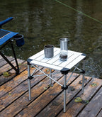 iClimb Lightweight Stable Alu. Folding Square Table Roll Up Top with Carry Bag for Camping Picnic Backyards BBQ Camp Kitchen (Silver, S)