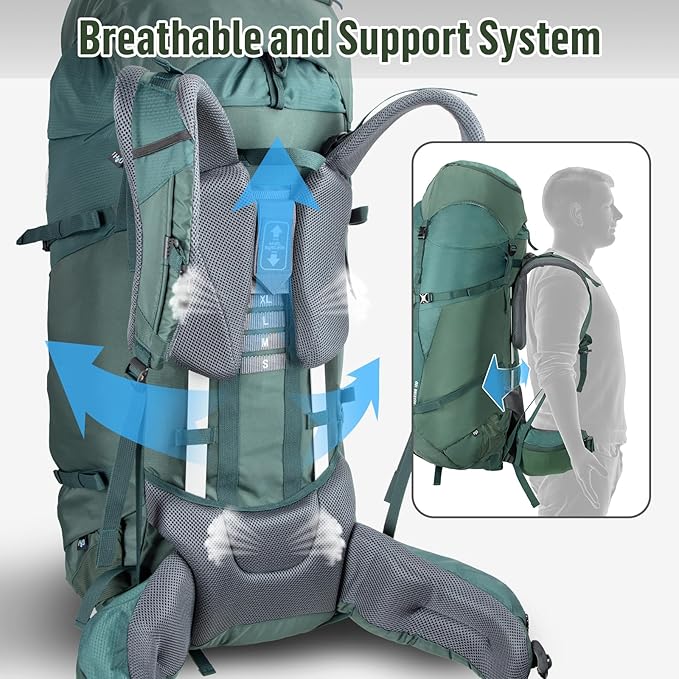 Night Cat Internal-frame Hiking Backpack: 100L Large Camping Backpack for Men Women Traveling Waterproof Rain Cover Green