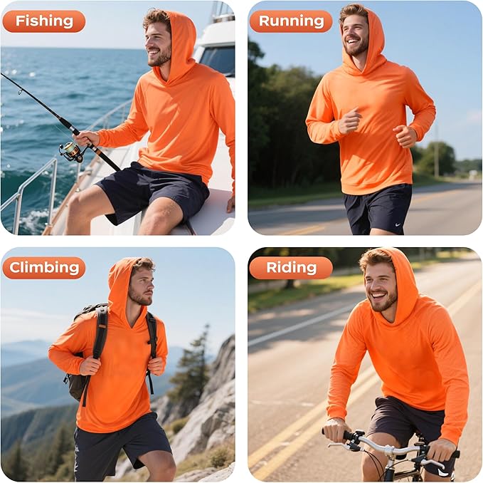 ProtectX High Visibility Sun Protection Lightweight Long Sleeve Hoodie, UPF 50+ Quick-Dry, SPF UV Shirt, Active Wear