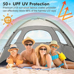 WhiteFang Beach Tent Anti-UV Portable Sun Shade Shelter for 3/4/6/8 Person, Extendable Floor with 3 Ventilating Mesh Windows Plus Carrying Bag, Stakes and Guy Lines