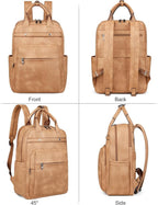 MASINTOR Leather Laptop Backpack for Women, Stylish Computer Backpack College Business Work Shoulder Bags Work and Travel Retro Camel