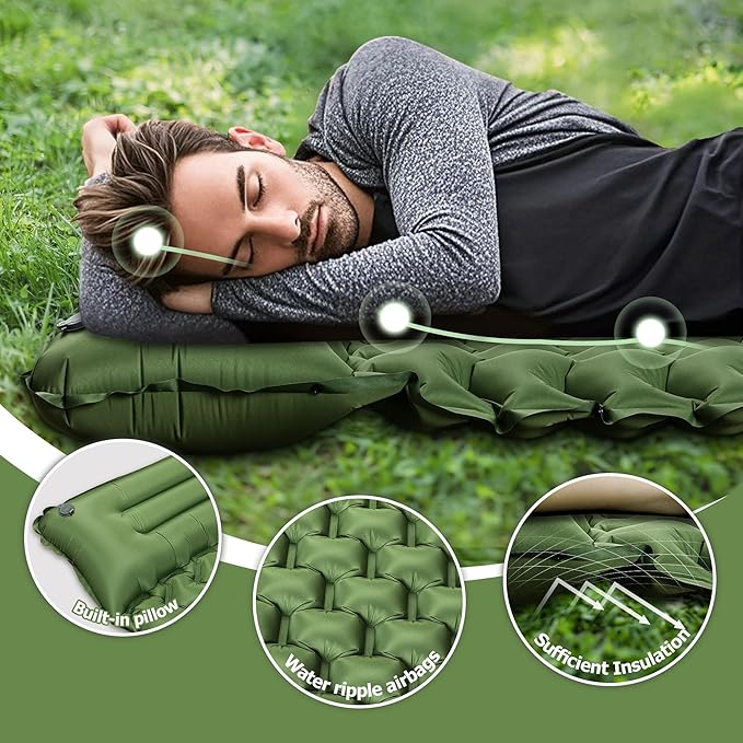 Sleeping Pad for Camping, Ultralight Inflatable Sleeping Mat with Pillow Built in Foot Pump, Durable Compact Air Mattress for Camping Essentials, Backpacking, Hiking, Tent, Traveling