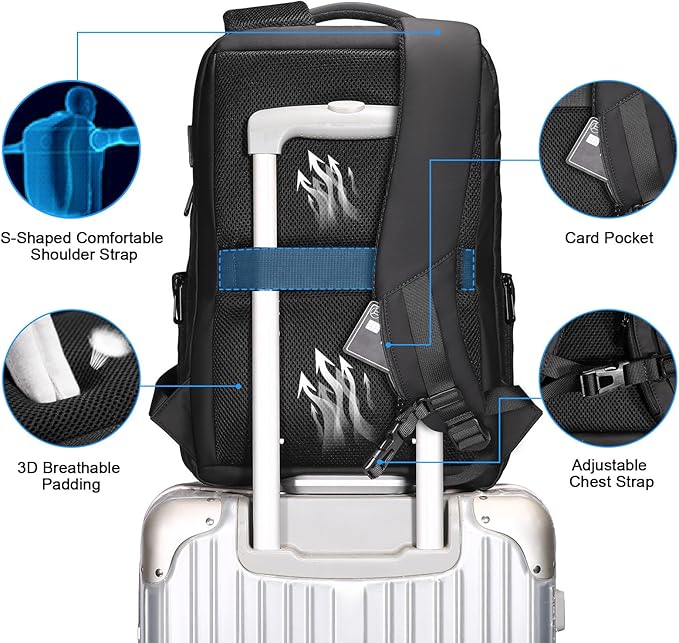 FENRUIEN 15.6 Inch Laptop Backpack, Slim Business Backpack with USB Charging Port, Water Resistant Computer Backpack for Work/Travel, Black