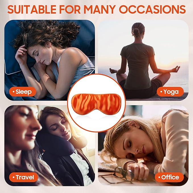 Sleep Mask 100% Mulberry Silk for Light Blocking, ZOESMIEN Eye Mask for Women Men Side Sleeper, Puffiness Dry Eyes Headache, Adjustable Strap, Christmas Gift Package, Vitality Orange