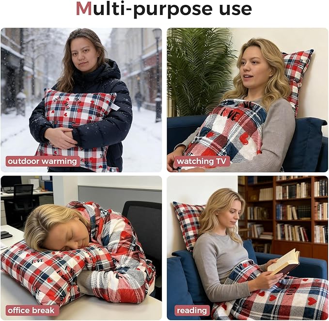 3 in 1 Travel Pillow Blanket Set with Removable Flannel Blanket Throw,Hand Warmer Pockets,Pillow (Color2, 50in*60in)