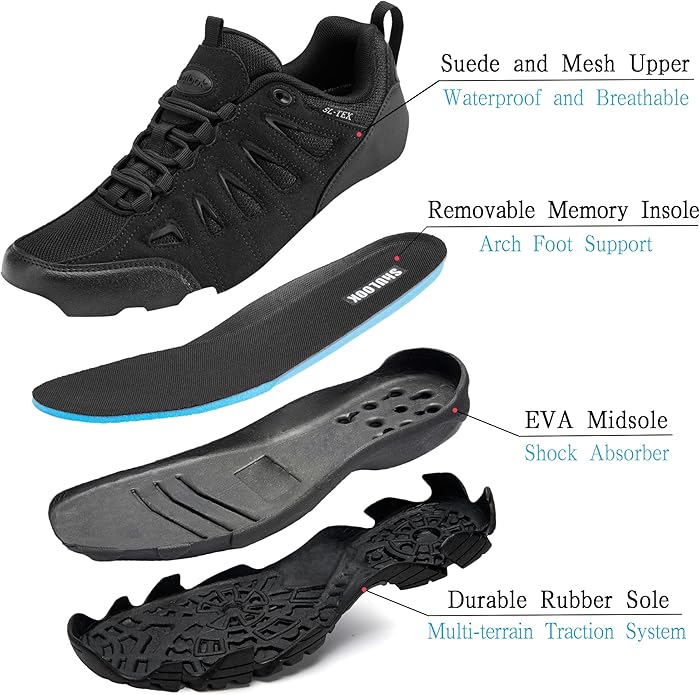 SHULOOK Men's Waterproof Hiking Shoes Lightweight Anti Slip Outdoor Ankle Boots Breathable Hike Trekking Trails Shoe