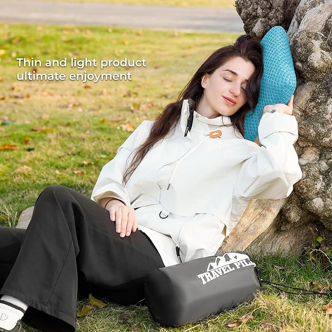 Travel Pillow Memory Foam Pillows, Camping Pillow-Compressible Medium Firm, Breathable Cover, Ideal Backpacking Hiking, Bed Pillows, Airplane and Car (Light Blue, S)