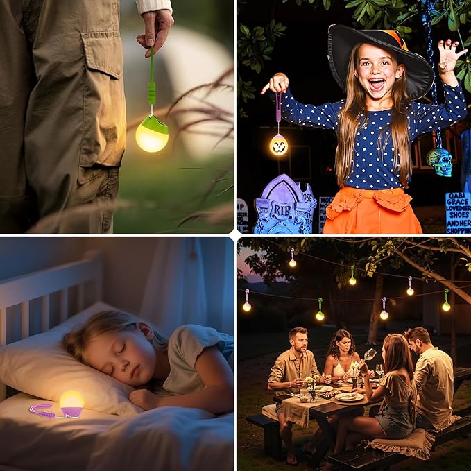 LETMY Rechargeable Camping Lights, 2 Pack Portable tent lights With 4 Lighting Modes, 150LM LED Camping Lantern, Only 20g Hanging Tent Lantern With Silicone Lanyard for Kids Hiking Backpacking Outages