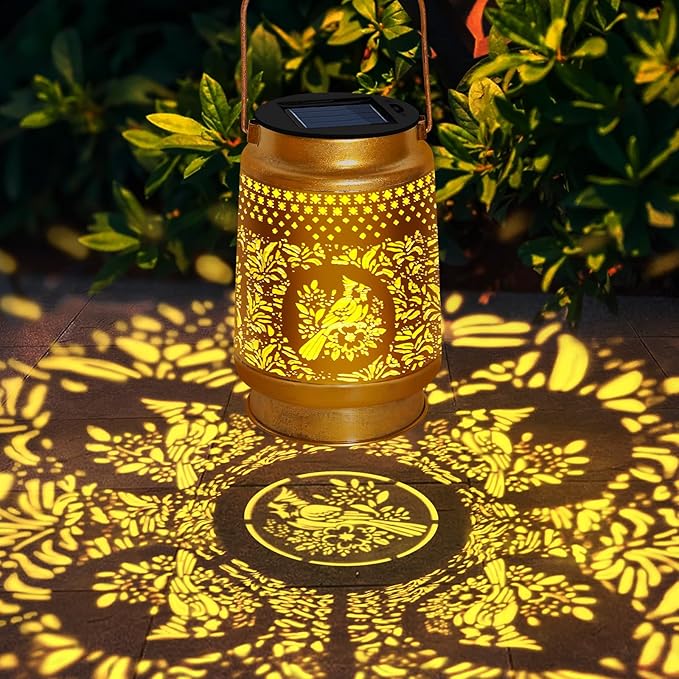 2 Pack Solar Lanterns Outdoor Waterproof,Hanging Metal Cardinal Garden Decor for Outside,Patio,Landscape,Walkway, Mothers Day Gifts for Women Mom Grandma