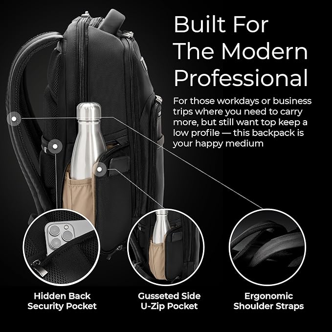Briggs & Riley Medium Backpack for Women & Men - Laptop Backpack, For Work & Travel, Carry On Size, Lightweight & Durable, Padded Straps, Fits up to 14" Laptop - @work Collection, Black