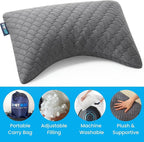 Sidney Sleep Mini Travel Size Neck Pillow - Knee, Back Lumbar and Support - Small Curved Pillow - 14 x 19 Inches - Adjustable Loft - Washable - Drawstring Backpack Included (Mini - Grey)