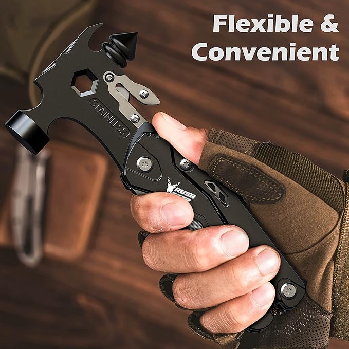 RUSH DEER 16-in-1 Multitool, Gifts for Dad, Hammer Multi tool, Utility Knife Multitools for Men, Survival Gear and Supplies, Christmas Gift for Boy Husbands