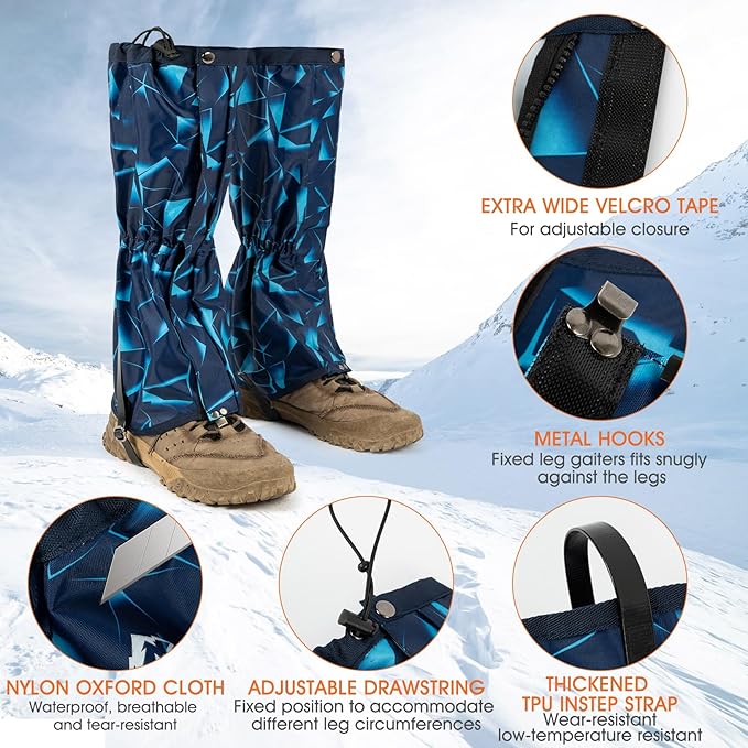 likloks Adjustable Leg Gaiters for Men & Women - Lightweight & Waterproof Gaiter for Hiking, Snow, Trail, Trekking, Hunting, Climbing