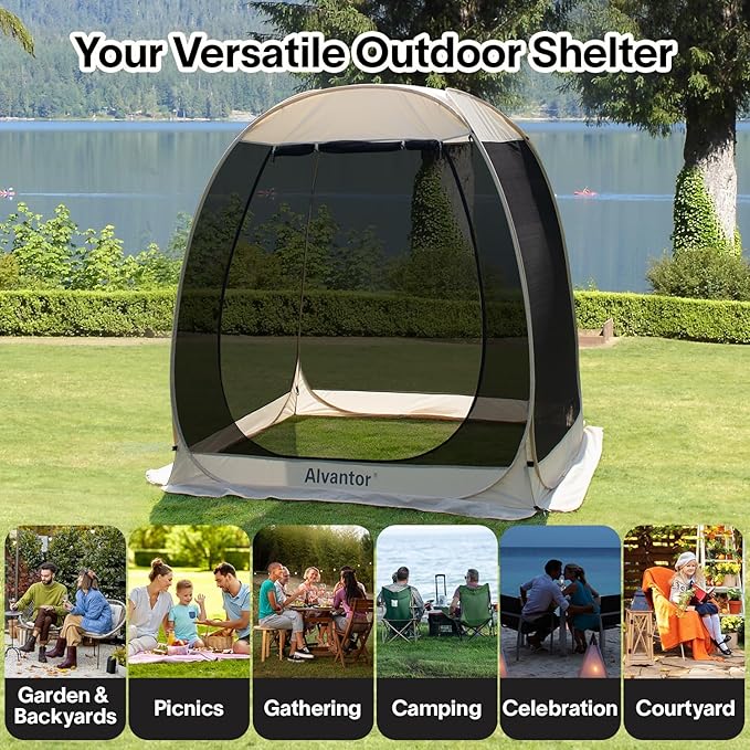 Alvantor Screen House Gazebo, 6-10-15 Person Pop Up Igloo Screened Canopy Tent with Mosquito Netting Sides, Instant UV Resistant Sun Shelter for Garden, Patio, Backyard