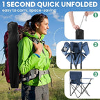 4 Pack Folding Camping Chairs for Adults, Foldable Portable Beach Chairs with Carry Bag & Cup Holder, Compact Design for Camping, Beach, Picnics, and Fishing Supports 300LBS（Navy）