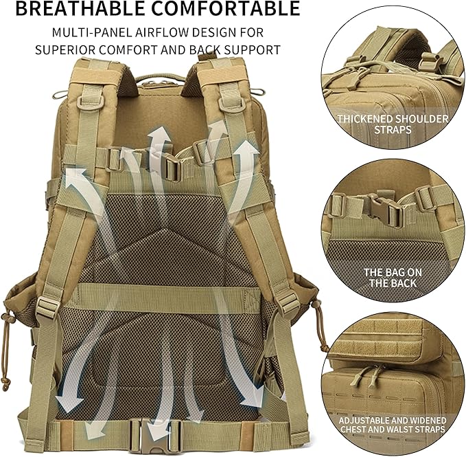 Military Tactical Backpack 45L/25L 3 Day Assault Pack Molle Daypack Hiking Backpack for Men and Women