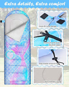 Kids Sleeping Bag for Kids Girls, 3 Season Warm Cool Weather Waterproof Lightweight Camping Sleeping Bag with Carry Bag for Indoor Outdoor Camping Hiking Traveling