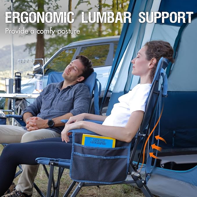 Portal Camping Chair with Lumbar Support for Adults Folding Portable High Back Oversized, 400LBS