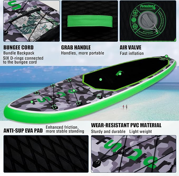 FunWater Inflatable Stand Up Paddle Board with Premium SUP Paddleboard Accessories, Anti-Slip EVA Deck, 11'/10'6'' Paddle Boards for Adults & Youth of All Skill Levels