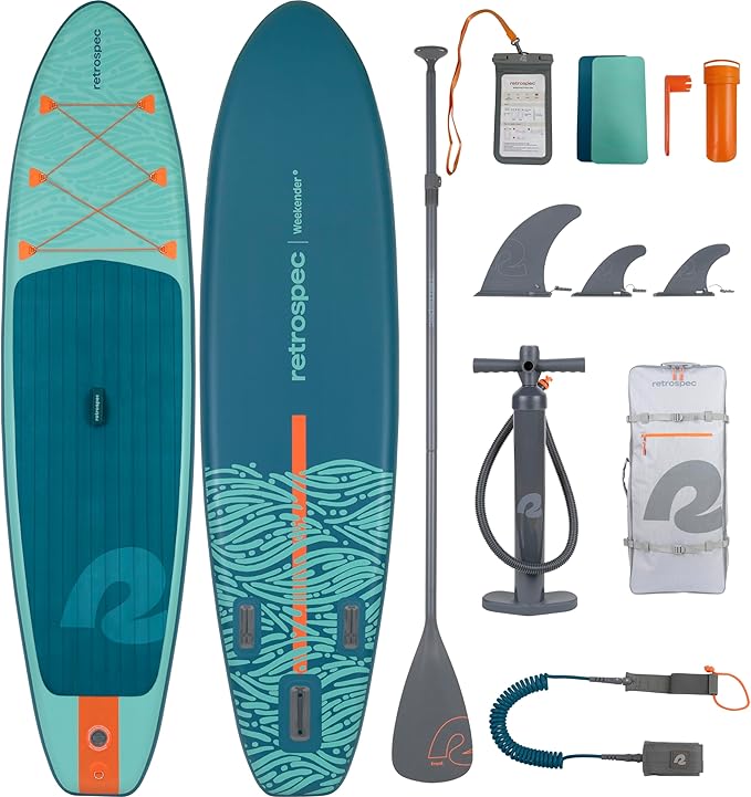 Retrospec Weekender Inflatable Stand Up Paddle Board Includes Paddle, Pump, and Accessories 10’6” Lightweight iSUP, Puncture Resistant Inflatable Paddle Board for Adults