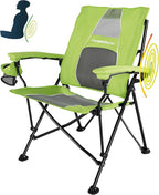 STRONGBACK Elite Folding Camping Lawn Lounge Chair Heavy Duty Camp Outdoor Seat with Lumbar Support and Portable Carry Bag - Lime/Grey